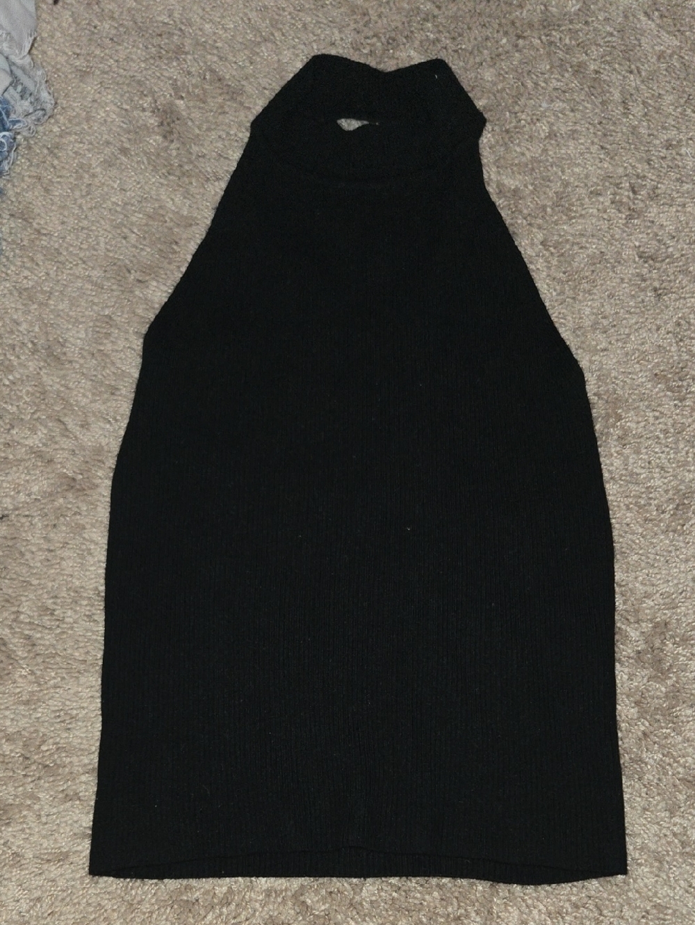 Zara Black Ribbed Knit Halter Backless Top